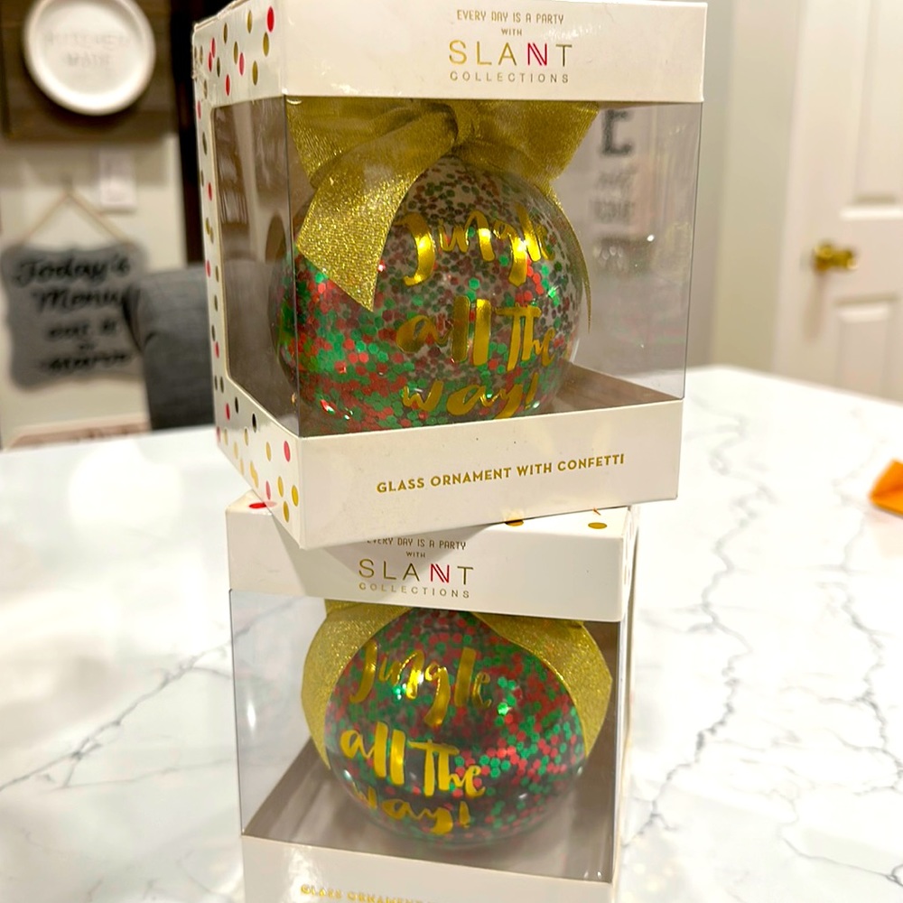 NWT Slant Collections Glass Ornaments with Confetti